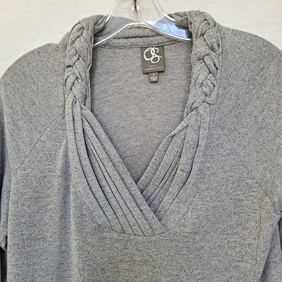 Anthropologie One September Heathered Gray Braided V-Neck Knit Long Sleeve Top S - Picture 3 of 8
